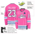 Personalized Pink White-Light Blue Hockey Jersey