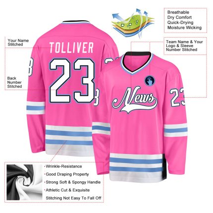 Personalized Pink White-Light Blue Hockey Jersey