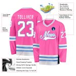 Personalized Pink White-Light Blue Hockey Jersey Team Custom Name and Number