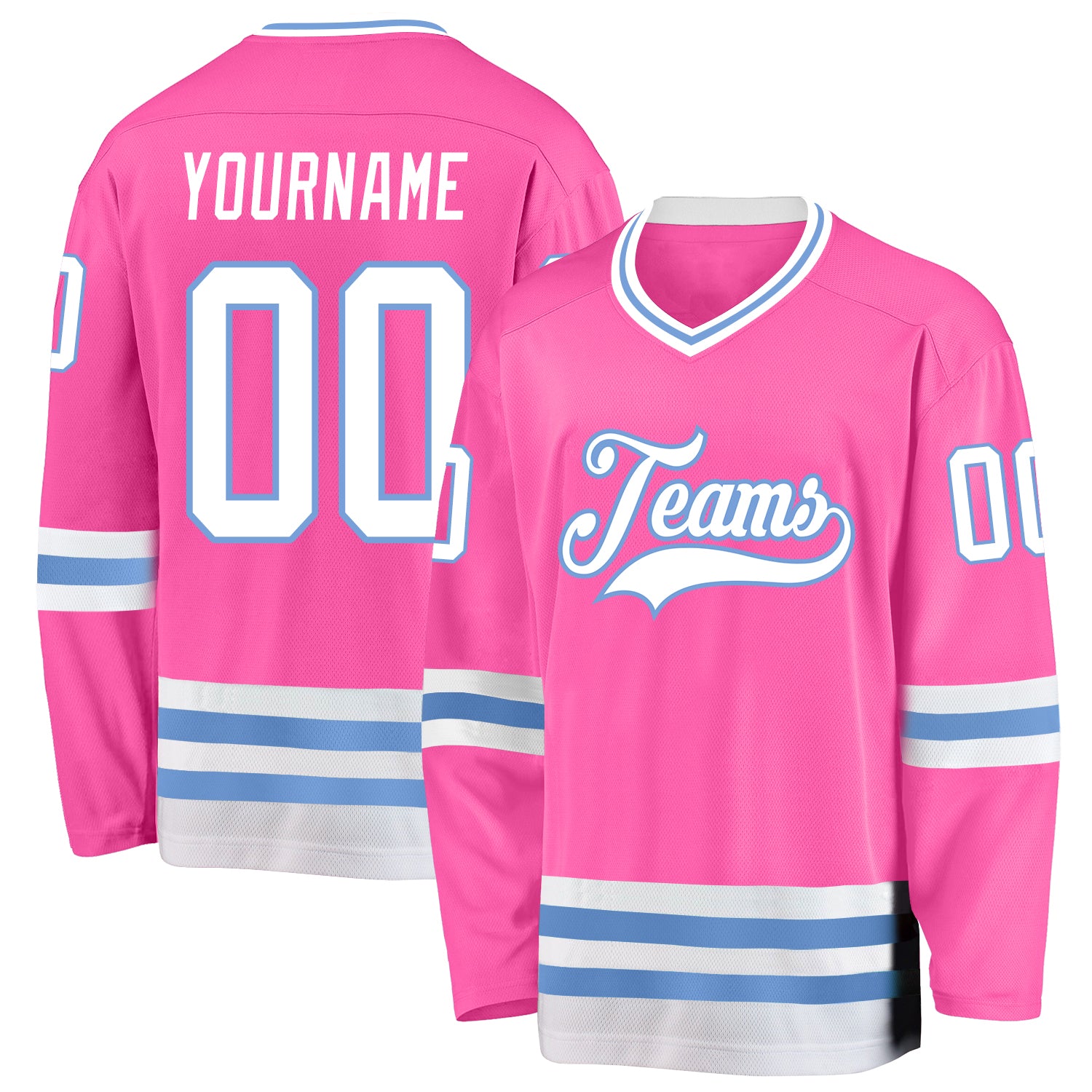Personalized Pink White-Light Blue Hockey Jersey Team Custom Name and Number