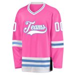 Personalized Pink White-Light Blue Hockey Jersey Team Custom Name and Number