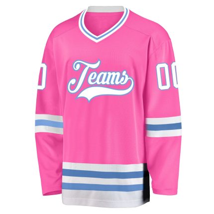 Personalized Pink White-Light Blue Hockey Jersey Team Custom Name and Number