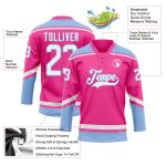 Personalized Pink White-Light Blue Hockey Lace Neck Jersey Team Custom Name and Number