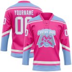 Personalized Pink White-Light Blue Hockey Lace Neck Jersey Team Custom Name and Number