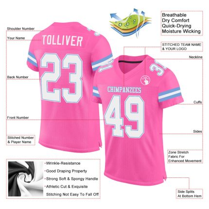 Personalized Pink White-Light Blue Mesh Authentic Football Jersey