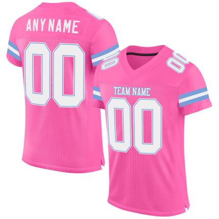 Personalized Pink White-Light Blue Mesh Authentic Football Jersey