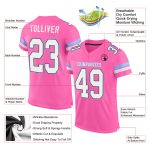 Personalized Pink White-Light Blue Mesh Authentic Football Jersey Team Custom Name and Number