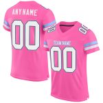 Personalized Pink White-Light Blue Mesh Authentic Football Jersey Team Custom Name and Number