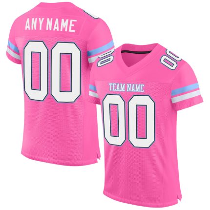 Personalized Pink White-Light Blue Mesh Authentic Football Jersey Team Custom Name and Number