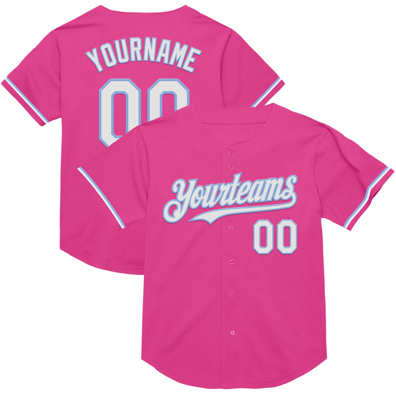 Personalized Pink White-Light Blue Mesh Authentic Throwback Baseball Jersey Team Custom Name and Number