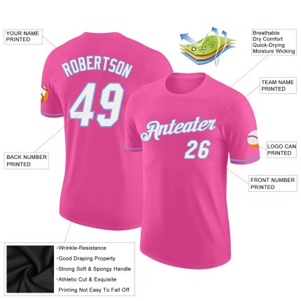 Personalized Pink White-Light Blue Performance T-Shirt