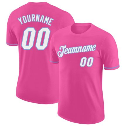 Personalized Pink White-Light Blue Performance T-Shirt