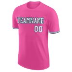 Personalized Pink White-Light Blue Performance T-Shirt Team Custom Name and Number