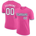 Personalized Pink White-Light Blue Performance T-Shirt Team Custom Name and Number