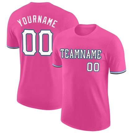 Personalized Pink White-Light Blue Performance T-Shirt Team Custom Name and Number