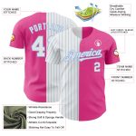 Personalized Pink White-Light Blue Pinstripe Authentic Split Fashion Baseball Jersey Team Custom Name and Number