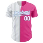 Personalized Pink White-Light Blue Pinstripe Authentic Split Fashion Baseball Jersey Team Custom Name and Number