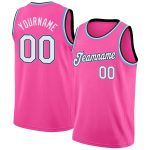 Personalized Pink White-Light Blue Round Neck Rib-Knit Basketball Jersey Team Custom Name and Number