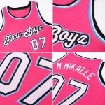 Personalized Pink White-Light Blue Round Neck Rib-Knit Basketball Jersey Team Custom Name and Number