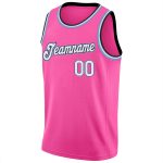 Personalized Pink White-Light Blue Round Neck Rib-Knit Basketball Jersey Team Custom Name and Number