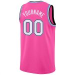 Personalized Pink White-Light Blue Round Neck Rib-Knit Basketball Jersey Team Custom Name and Number