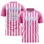 Personalized Pink White-Light Blue Sublimation Soccer Uniform Jersey Team Custom Name and Number