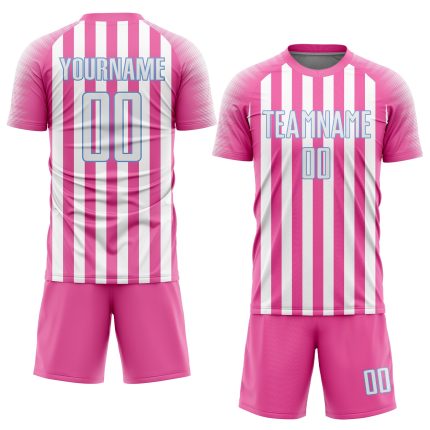 Personalized Pink White-Light Blue Sublimation Soccer Uniform Jersey Team Custom Name and Number