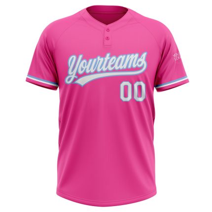 Personalized Pink White-Light Blue Two-Button Unisex Softball Jersey Team Custom Name and Number
