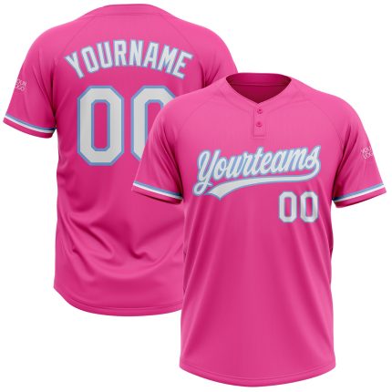 Personalized Pink White-Light Blue Two-Button Unisex Softball Jersey Team Custom Name and Number