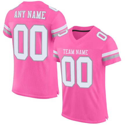 Personalized Pink White-Light Gray Mesh Authentic Football Jersey Team Custom Name and Number