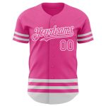 Personalized Pink White Line Authentic Baseball Jersey Team Custom Name and Number