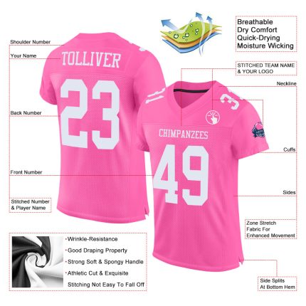 Personalized Pink White Mesh Authentic Football Jersey