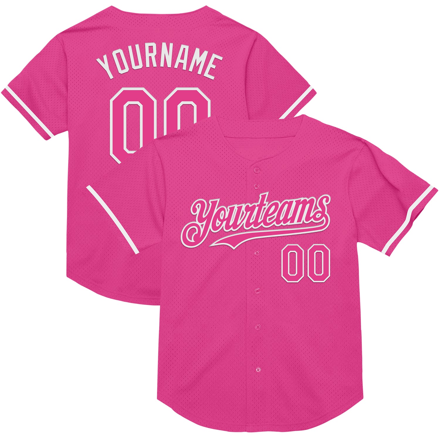 Personalized Pink White Mesh Authentic Throwback Baseball Jersey