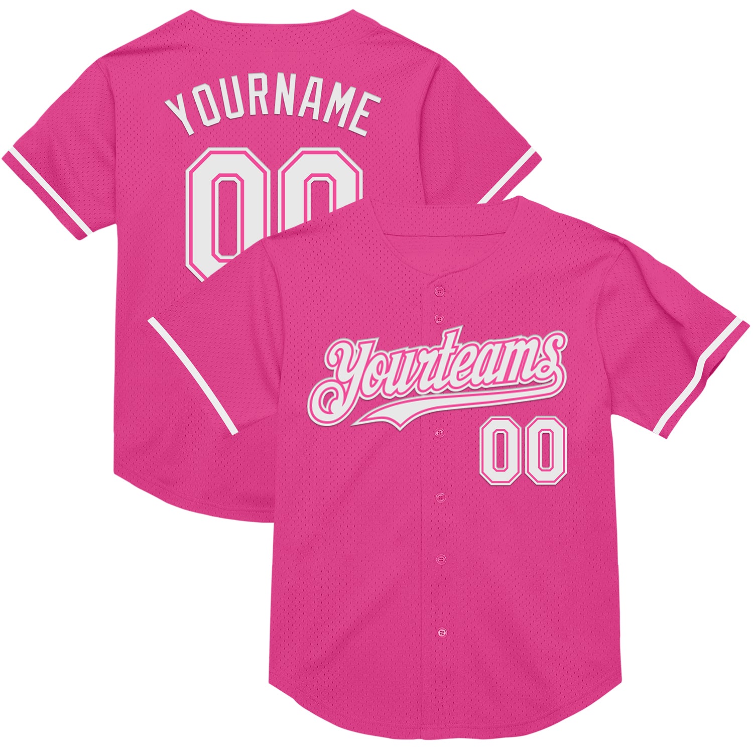 Personalized Pink White Mesh Authentic Throwback Baseball Jersey Team Custom Name and Number