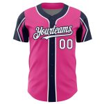 Personalized Pink White-Navy 3 Colors Arm Shapes Authentic Baseball Jersey Team Custom Name and Number