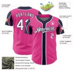 Personalized Pink White-Navy 3 Colors Arm Shapes Authentic Baseball Jersey Team Custom Name and Number