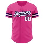 Personalized Pink White-Navy Authentic Baseball Jersey