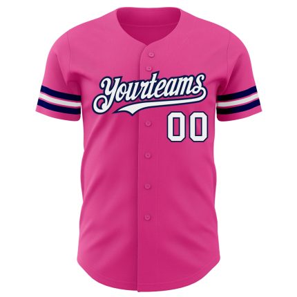 Personalized Pink White-Navy Authentic Baseball Jersey
