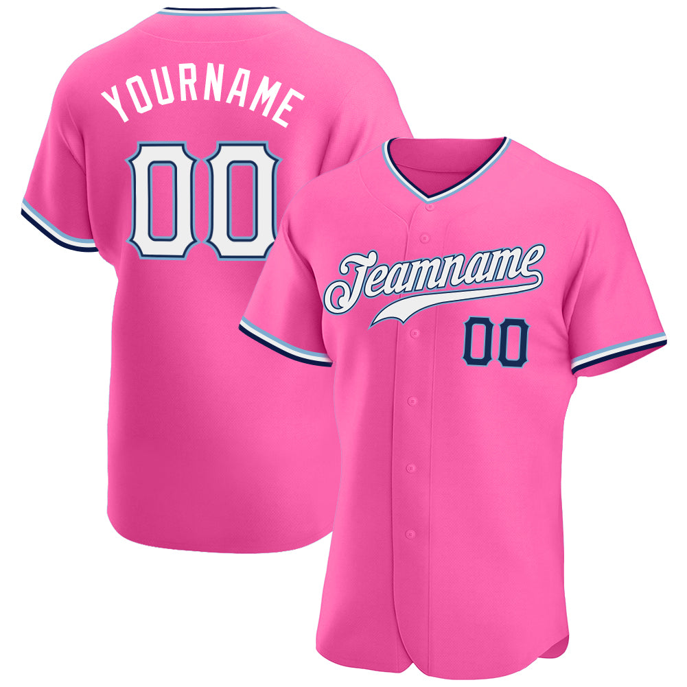 Personalized Pink White-Navy Authentic Baseball Jersey Team Custom Name and Number