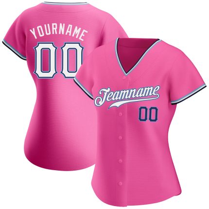 Personalized Pink White-Navy Authentic Baseball Jersey Team Custom Name and Number