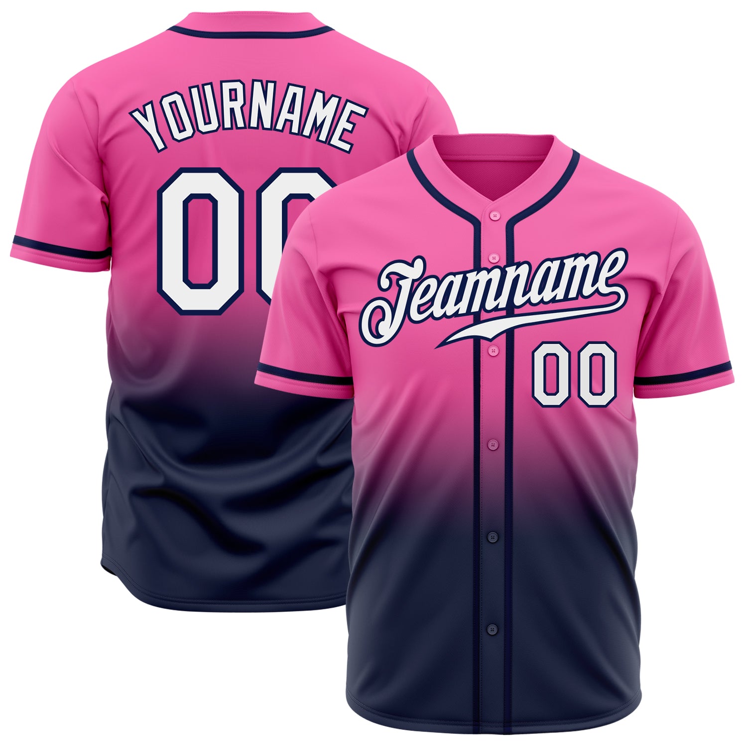 Personalized Pink White-Navy Authentic Fade Fashion Baseball Jersey Team Custom Name and Number
