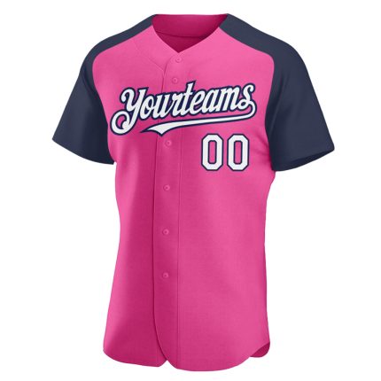 Personalized Pink White-Navy Authentic Raglan Sleeves Baseball Jersey Team Custom Name and Number
