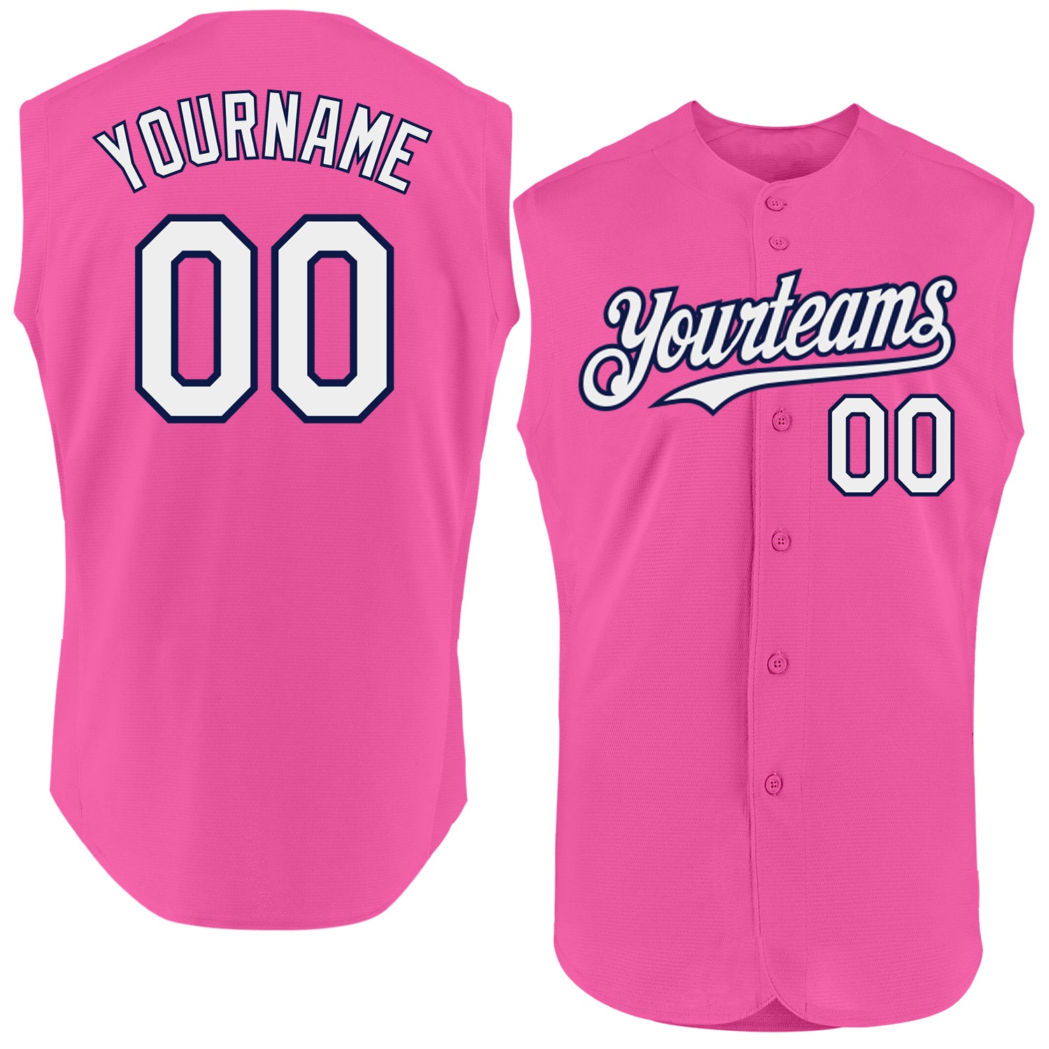 Personalized Pink White-Navy Authentic Sleeveless Baseball Jersey Team Custom Name and Number