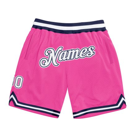 Personalized Pink White-Navy Authentic Throwback Basketball Shorts Team Custom Name and Number