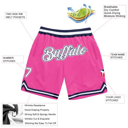 Personalized Pink White-Navy Authentic Throwback Basketball Shorts Team Custom Name and Number