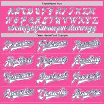 Personalized Pink White-Navy Bomber Full-Snap Varsity Letterman Jacket Team Custom Name and Number