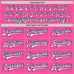 Personalized Pink White-Navy Bomber Full-Snap Varsity Letterman Two Tone Jacket Team Custom Name and Number
