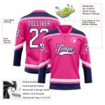 Personalized Pink White-Navy Hockey Lace Neck Jersey Team Custom Name and Number