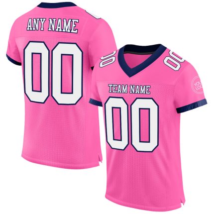 Personalized Pink White-Navy Mesh Authentic Football Jersey Team Custom Name and Number
