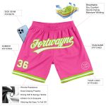 Personalized Pink White-Neon Green Authentic Throwback Basketball Shorts Team Custom Name and Number